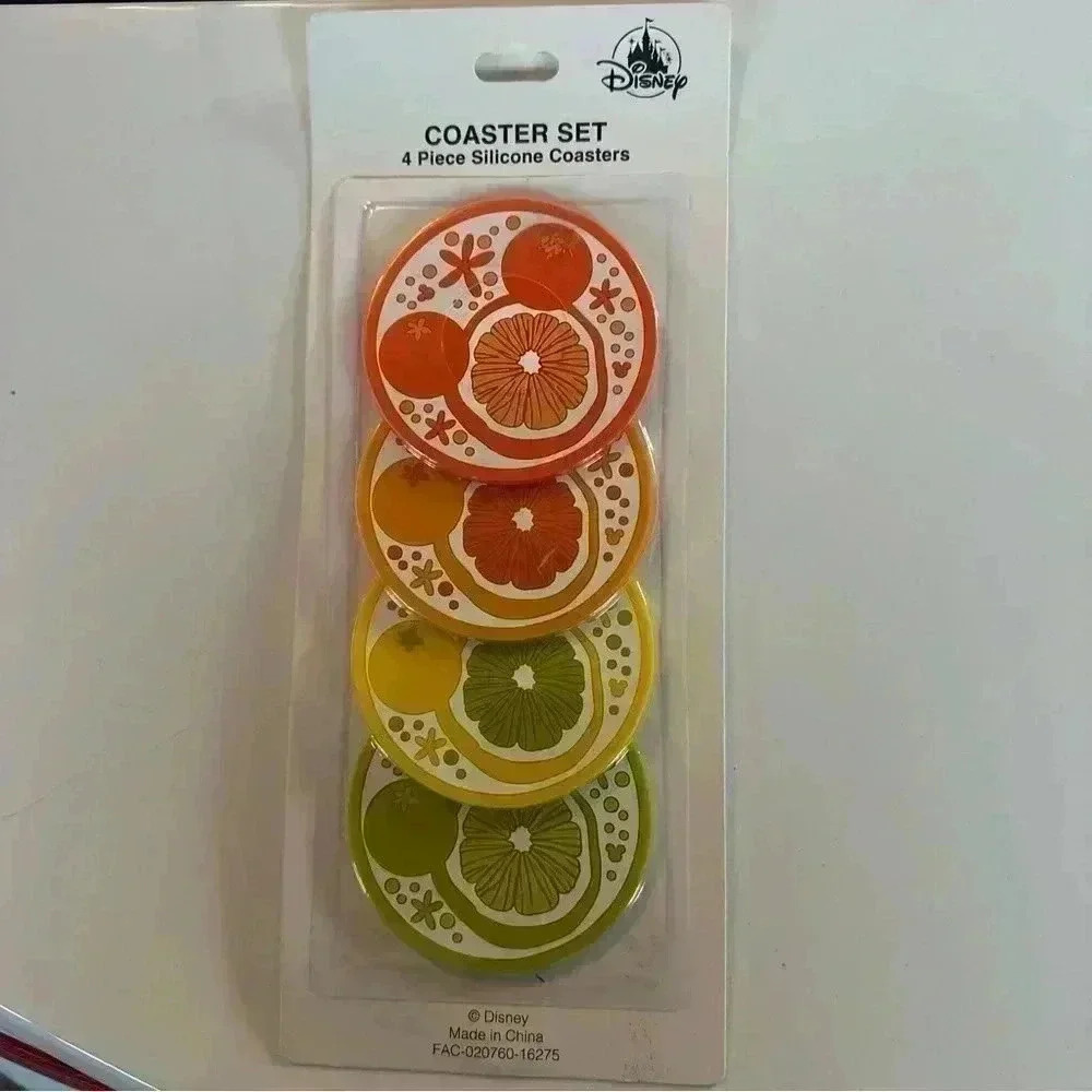 Disney Parks Mickey Icon Citrus Collection Slices 4 Piece Silicone Coaster Set